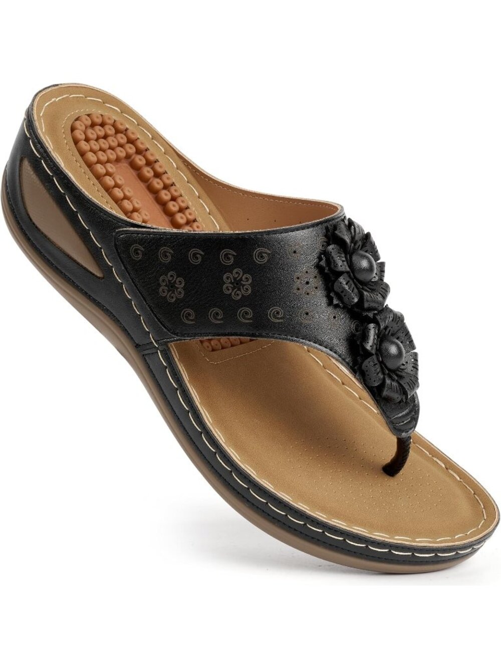 Women's Black Flip Flops Orthopaedic Cushion Non Slip Sandals Comfortable